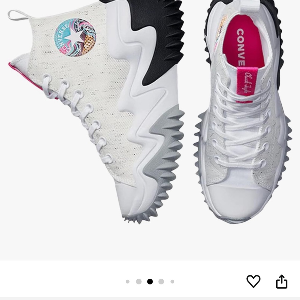 Converse White and Pink High-Top Sneakers with Bold Design - Picture 3 of 6